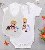 BK Kids Little Boss Tasarımlı Bebek Body Zıbın ve Mama Önlüğü Hediye Seti - Model 1