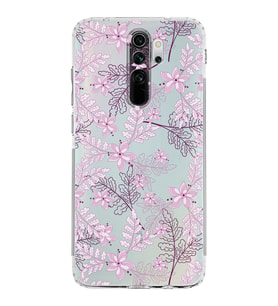 Xiaomi Redmi Note 8 Pro  Kamera Korumalı Kapak Floral Pudra Tasarımlı Şeffaf  Kılıf