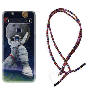 TCL 10L 10 Plus 10SE 20E 20SE 30 L7 Kılıf Boyun Asklı Rasta Silikon Astronot ve Dünya 1759