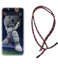 TCL 10L 10 Plus 10SE 20E 20SE 30 L7 Kılıf Boyun Asklı Rasta Silikon Astronot ve Dünya 1759
