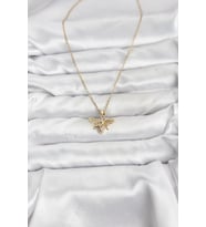 316L Çelik Zincir Gold Renk Sinek Model Zirkon Taşlı Kadın Kolye 5886