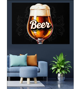 Karanlık Fonda Bira Bardağı "Beer" Dekoratif Kanvas - Mdf Ahşap Tablo