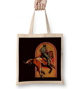 Vintage Horse Rider Equestrian Sport Retro Saddle Dressage Bez Çanta Uzun Saplı