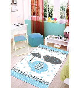 Mavi Kaymaz Tabanlı Filli Bebek Halıları Bebek Halısı KD20