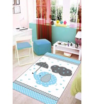 Mavi Kaymaz Tabanlı Filli Bebek Halıları Bebek Halısı KD20