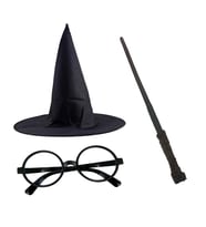 Harry Potter Siyah Şapkası Harry Potter Gözlüğü Harry Potter Asası 3 lü Set