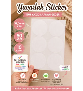 60 Adet Yuvarlak Boş Sticker - 4.5 cm - Tüm Yazıcılara Uyumlu Sticker Kağıdı - Yapışkanlı Etiket
