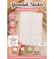 60 Adet Yuvarlak Boş Sticker - 4.5 cm - Tüm Yazıcılara Uyumlu Sticker Kağıdı - Yapışkanlı Etiket