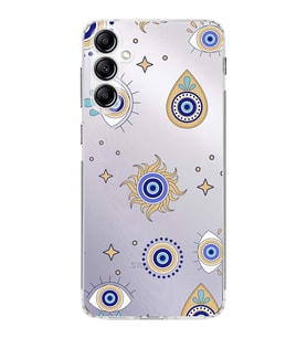 PrintiFy Samsung Galaxy A24 ile Uyumlu 1mm Slim Fit Nazar Boncuğu 5 Baskılı Şeffaf  Kılıf