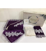 Lamazihome Mürdüm 6 Parça Seccade Seti Gelin Damat Bohça Takımı Seccade Takımı