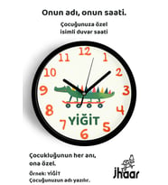 İsme Özel Kaykaylı Sevimli Timsah Çocuk Odası Duvar Saati Orta Boy 30 cm Siyah Camlı Sessiz