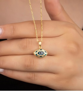 925 Ayar Gümüş Metal Detaylı Damla Göz  Kolye