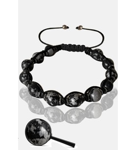 Sertifikalı Gerçek Hematit - Karlı Obsidyen Taşı Bileklik - Ayarlamalı (Çok Renkli)
