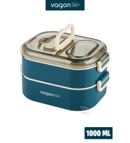 Vagonlife 1000 ML İki Kat Üç Bölme Paslanmaz Çelik Bento Lunch Box Yeni Nesil Sefer Tası-Sos Kaseli Model-FFLBOX7081 (Lacivert)