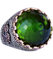 925 Ayar Gümüş Yüzük - Kral Yüzüğü - Yapay Taş Yüzük - El Yapımı Erkek Yüzüğü (Yapay Peridot)