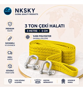 NKSKY 3 Ton Araç Çekme Halatı 3 Metre 5 cm Genişlik Güçlendirilmiş Uçlu Oto Çeki Halatı