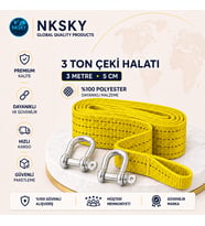 NKSKY 3 Ton Araç Çekme Halatı 3 Metre 5 cm Genişlik Güçlendirilmiş Uçlu Oto Çeki Halatı