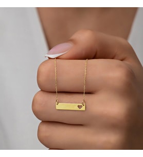 Kişiye Özel 925 Ayar Gümüş Minimal Kalp Detaylı Plaka Kolye (Gold)