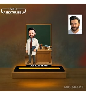 Kişiye Özel Ogretmenler Günü Karikatürlü 14 cm MDF Işıklı Biblo - Öğretmen Hediyesi Öğretmenler Günü Hediyesi