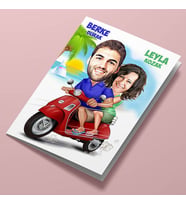 Kişiye Özel Scooter Süren Çiftler Karikatürlü Tebrik Kartı