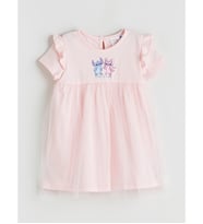 LCW baby Pembe Stitch Ve Angel Baskılı Kız Bebek Elbise