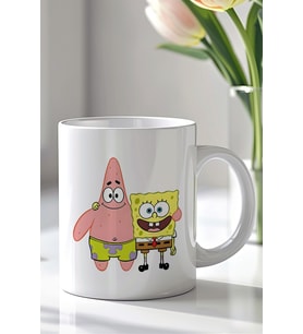 Süngerbob ve Patrick Tasarımlı 330ml Baskılı Beyaz Seramik Kupa Bardak