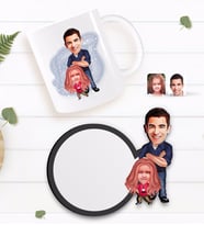 BK Gift Kişiye Özel Baba Kız Karikatürlü Beyaz Kupa ve Ahşap Bardak Altlığı Hediye Seti-1