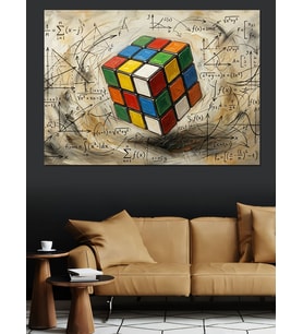 Sanatsal Arka Planda Rubik Küpü Dekoratif Kanvas - Mdf Ahşap Tablo