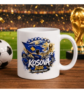 BK Gift Kosova Taraftar Temalı Dünya Futbol Kupası Tasarımlı Beyaz Kupa Bardak-2