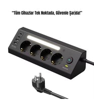 4’lü Akım Korumalı Priz  2 USB-C + 2 USB-A Çıkış  LED Işıklı Şarj Ünitesi  2 Metre Kablo – Hızlı ve Güvenli Şarj