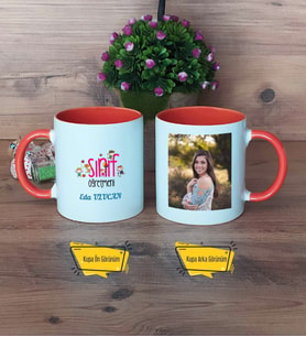 Kadın Sınıf Öğretmenine Hediye Kupa Bardak Turuncu Fotoğraflı Öğretmenler Günü Hediyesi