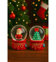2 Adet Mini Kar Küresi 6,5 cm – Noel Baba & Çam Ağacı Temalı Dekoratif Yılbaşı Biblo