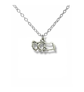 Türkiye Haritası ve Ay Yıldız Figürlü Kolye – Gümüş Renk Unisex 60 cm Zincirli Metal Tasarım