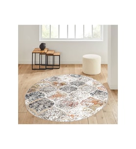 Eliana Home Baskılı, Yıkanabilir Kaymaz Taban Yuvarlak Halı LNA7109 120x120 cm (Bej)