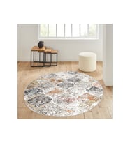Eliana Home Baskılı, Yıkanabilir Kaymaz Taban Yuvarlak Halı LNA7109 120x120 cm (Bej)