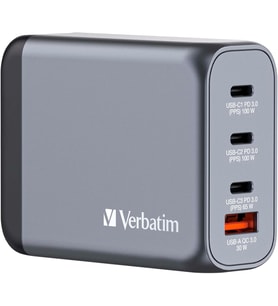 Verbatim Gnc-100 Gan Charger 100W With 2 X Usb-C® Pd 100W / 1 X Usb-C® Pd 65W / 1 X Usb-A Qc 3.0 (Eu (Çok Renkli)
