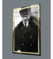 Atatürk Siyah Beyaz Cam Tablo Hediyelik Büyük Tablo Ev Ofis Dekoru