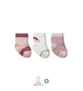 3'Lü Penye Rainbow Soket Çorap BS10113 Pudra