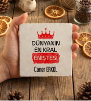 Kişiye Özel Enişte Bardak Altlığı Doğum Günü Hediyesi (Krem)