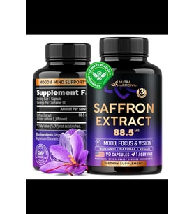 NUTRAHARMONY Saffron Extract 88.5 mg - Made in USA - Mood  Focus  Vision  Energy Support - Eye Health for Women & Men - NonGMO Vegan - 90  Capsules (Renksiz)