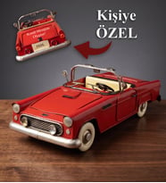 Kişiye Özel Mesaj Baskılı 1926 Model Dekoratif Metal Nostaljik Kırmızı Klasik Araba (28x13cm) - Araba Severe Hediye, Araba Maketi