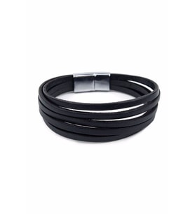 Ahtapot Kesimli Gerçek / Hakiki Deri Bileklik - Mıknatıs Kilitli - Siyah - Unisex