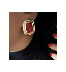 GOLD ÇERÇEVELİ KIRMIZI RENK KÜPE ACR8580