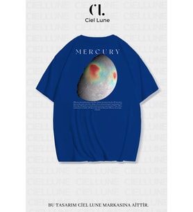 Nevermind Unisex Kadın Erkek Merkür Baskılı Özel Tasarım Oversize T-shirt (Mavi)