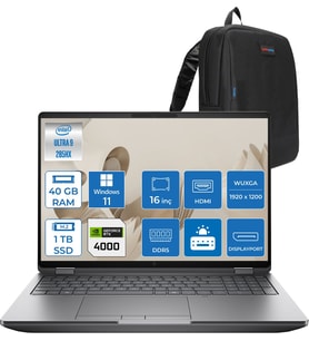 Hp Zbook Fury G1I Intel Core Ultra 9 285HX 40GB Ddr5 1tb SSD 16GB/RTXPRO4000 Blackwell 16" Wuxga IPS 400NIT Windows 11 Pro Taşınabilir Bilgisayar C65G3ESP14 + Zettaçanta