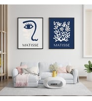 Mavinin Güzelliği Matisse Duvar Tablosu Çerçeveli 2'li Set Siyah Renk 30 x 42 Boyut/Ebat (Çok Renkli)