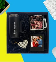 Kişiye Özel Premium Kutu Kulplu Termos Bardak İnci Anahtarlık Çay Ve Nescafe Fincanı Ahşap Siyah Fotoğraflı Masaüstü Çerçeve