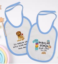 BK Kids Kişiye Özel İlk Babalar Günü Tasarımlı 2’li Mavi Mama Önlüğü-1