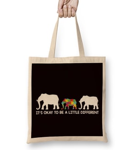 Okay Be Little Different Autism Awareness Elephant Autistic Bez Çanta Uzun Saplı