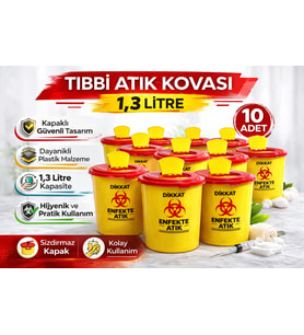 Tıbbi Atık Kovası 1,3 Litre 10 Adet Kapaklı Tıbbi Atık Kutusu Enfekte Atık Kovası Seti